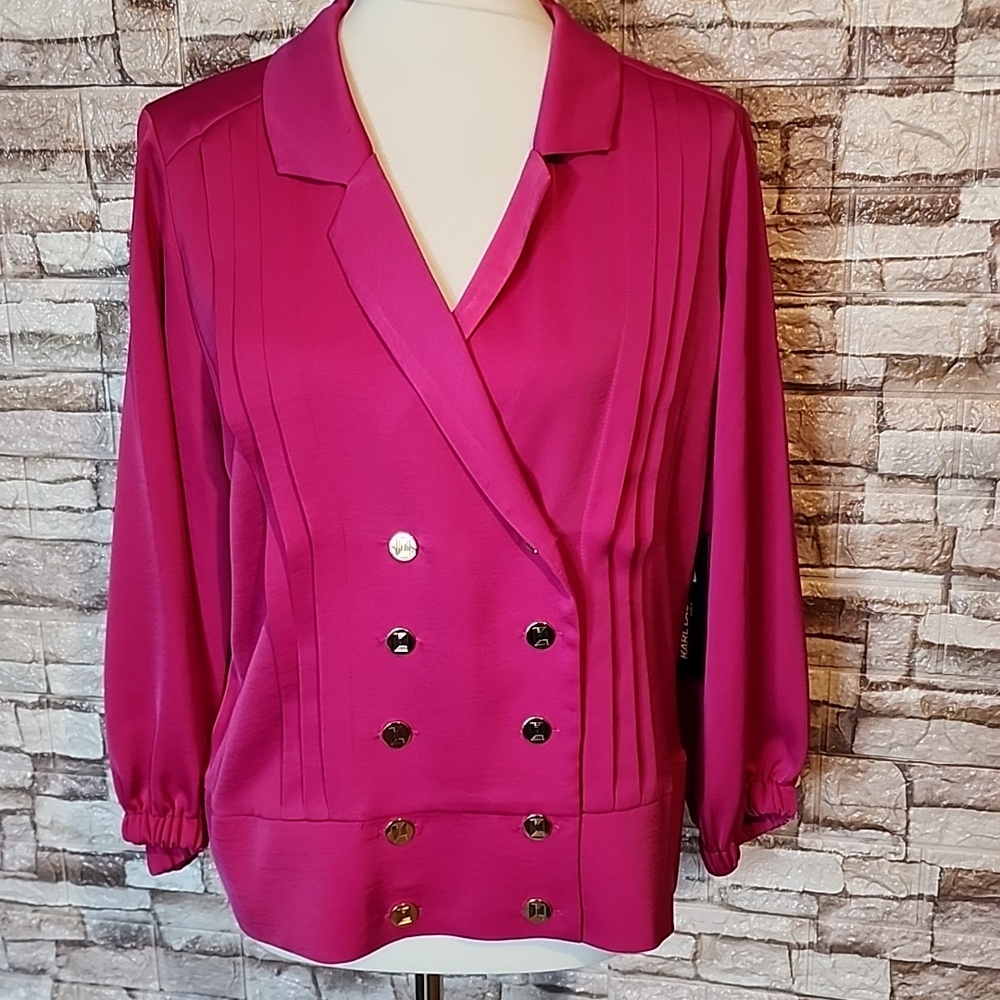 Karl Lagerfeld Paris Brand New Vibrant Pink Double-Breasted Blouse